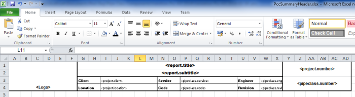 Summary header layout in Microsoft Excel